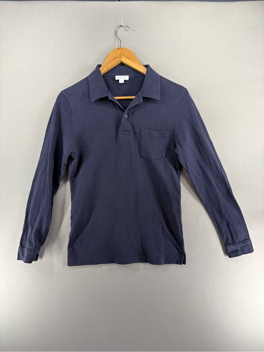 Sunspel England Polo Shirt Long Sleeve Jersey Navy Blue XS Golf Men Style